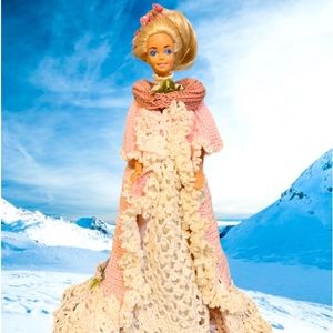 Vintage 1960’s Mattel Barbie doll custom crotchet outfit plus stand